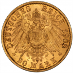 1908 A Prussia Gold 20 Marks Deutsches Reich